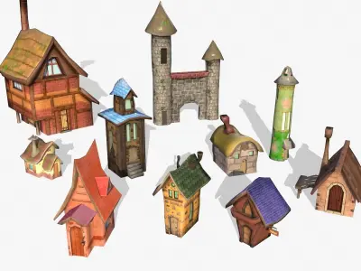 Toon buildings pack Low-poly 3D model