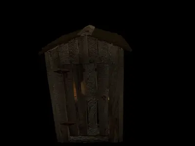 rustic outhouse with two candles and toilet paper 3D model