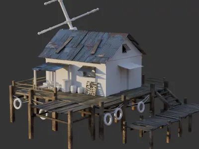 Wood planks and roof sheets Low-poly 3D model
