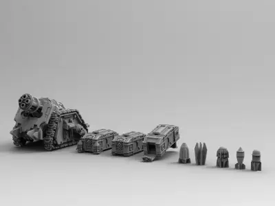 Legion Longsword Quadruple Mortar bundle with crates and shells 3D print model