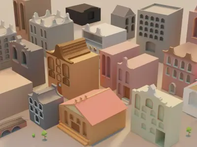 Lowpoly buildings asset pack Free low-poly 3D model