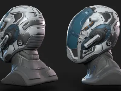 Sci-Fi Helmet with Realistic Head Low-poly 3D model