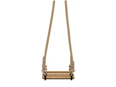 Natural Bamboo Swing with jute rope and metal 3D model