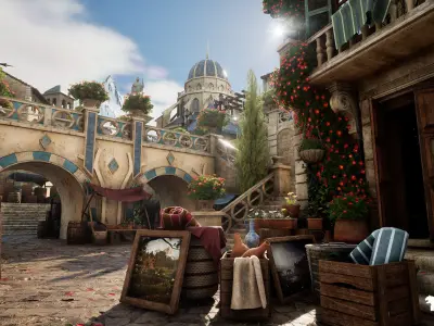 Fantasy City Street Environment Low-poly 3D model