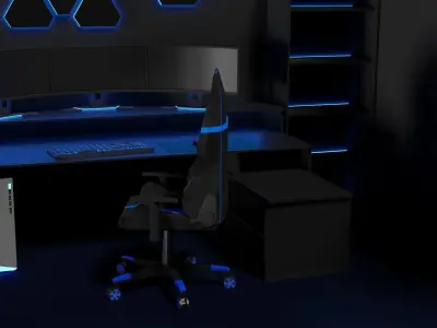 Lowpoly Gamingsetup gaming desk with lighting Low-poly 3D model