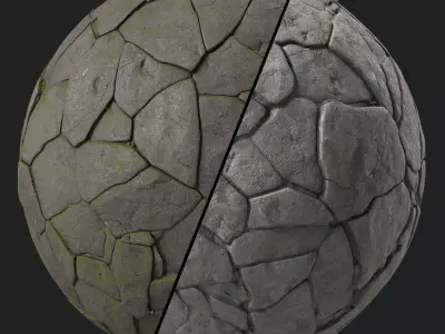 Stone Wall Materials 52- Stone By Moss Sbsar Pbr 4k Seamless Texture