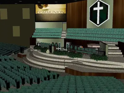 Architecture-Religion-God-Culture-Temple-0291 church and park... 3D model