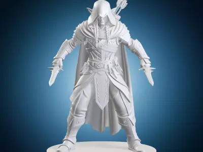 Elven Assassin Fantasy RPG Miniature On Base Holding Dagger 3D print model