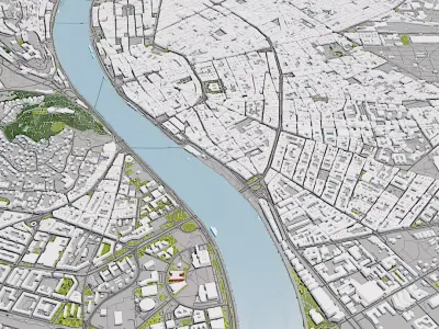 Budapest Huhgary 10 X 10 KM Low-poly 3D model