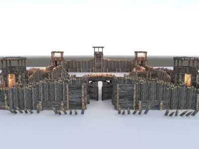 Medieval Wooden Fort Low-poly 3D model