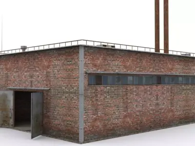 Hangar industrial building Low-poly 3D model