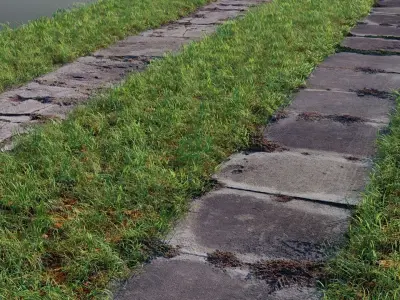 Tileable Photorealistic Sidewalks - 2-Pack B -- 16 bit height Low-poly 3D model