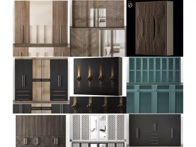 Wardrobe collection 3d model with doors and drawers Low-poly 3D model