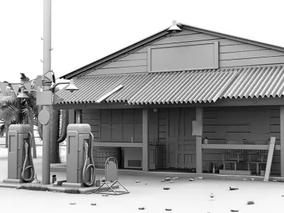 Gas Station Old fashioned 3D model