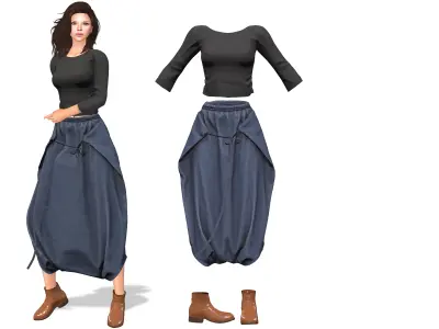 Full Salwar Outfit Top Pants Boots Low-poly 3D model