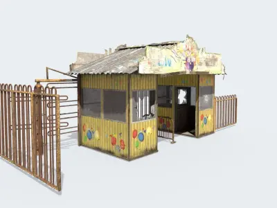 Abandoned Amusement Park Entrance and Ticketbooth 3D model