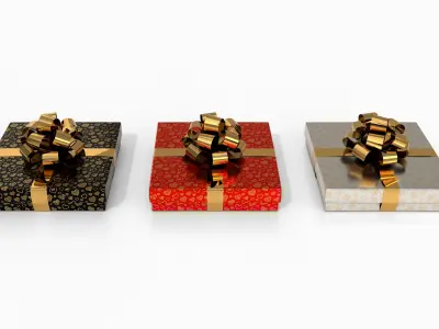 Gift Boxes - Flat Set with Glossy Ribbon Rosette 