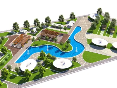 Modern Park and Recreation Area 3D Model Low-poly 3D model