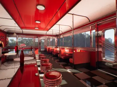 Modular Vintage American Diner Asset Pack UE4 UE5 Blender FBX Low-poly 3D model