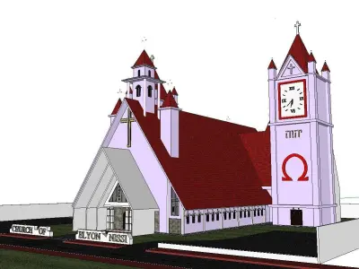 Architecture-Religion-God-Culture-Temple-0264 church with two... 3D model
