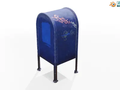 Old Rusty Mailbox with graffiti  Low-poly 3D model