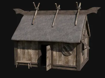 VIKING NORDIC FEUDAL HOUSE HUT MEDIEVAL CITY BUILDING COLLECTION Low-poly 3D model