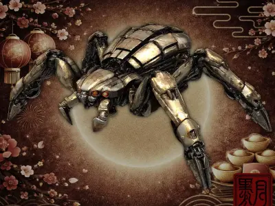 Mechanical Spider Post Apocalyptic Mech Creature Highpoly Game 3D print model