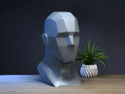 Low-poly head headphone Stand Cyborg Headset Stand 3D print model