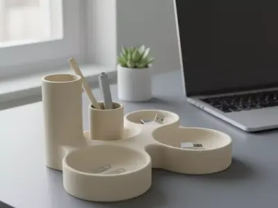 Minimalist Curved 3D Printed Desk Organizer Tray 3D print model