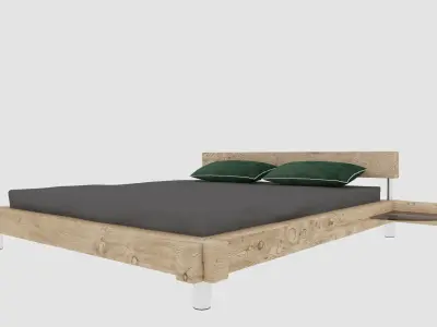 Solid Wood Frame Bed 3D Model - Light Coloured Wood- Game Ready Low-poly 3D model