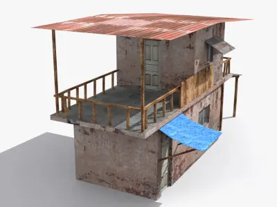 Slum n old house with roof Low-poly 3D model