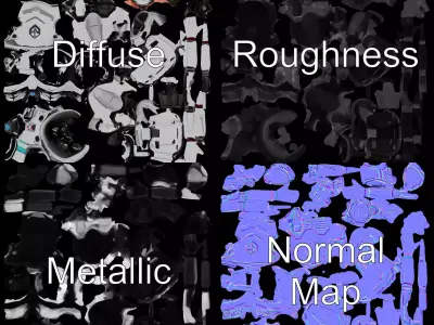 Silver Cyber Armor model pack Low-poly 3D model