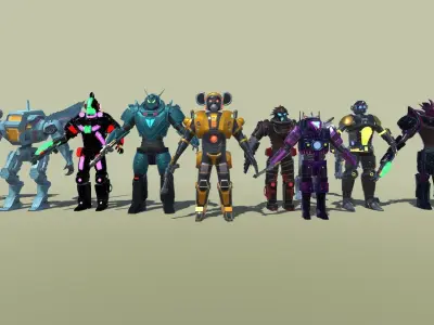 Sci-Fi Warrior Bots Low-poly 3D model