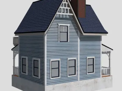 American Style Cottage - Town House Model Low-poly 3D model 2