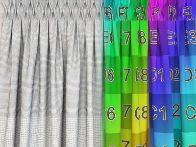 Curtains with puffs and tulle 3D model