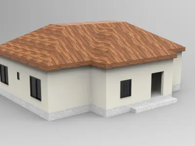 House Design - Single Story - Inclinde Roof 3D model