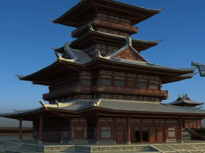 Ancient Chinese architecture Low-poly 3D model