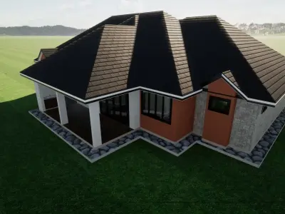 Bungalow house on field 3D model