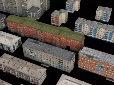 dilapidated apartment building series Low-poly 3D model