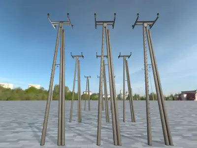 Wooden Electricity Pole with Ladder - Object 046 Low-poly 3D model