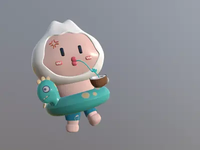 beach cartoon character Low-poly 3D model