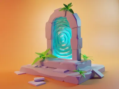 Stylized Fantasy Portal Glowing Mystic Gateway Low-poly 3D model