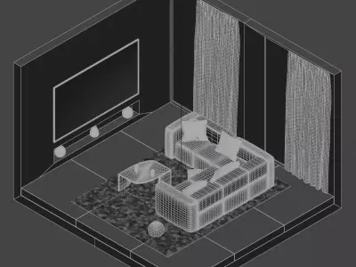Isometric Hall Interior 3D Model Low-poly 3D model