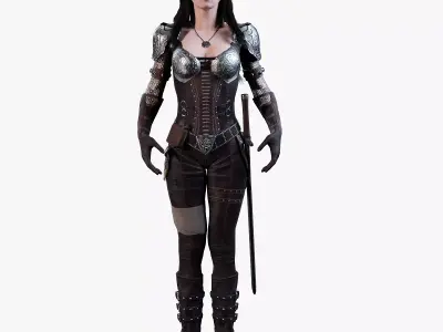 3D Warrior Female model Low-poly 3D model