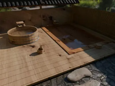 Open-air bath of Japanese cypress 3D model