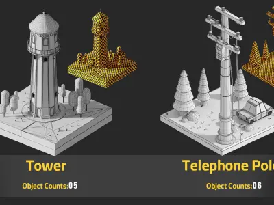 415 Stylized City Elements  Kitbash Collection Low-poly 3D model
