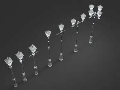 Antique street lights asset Low-poly 3D model