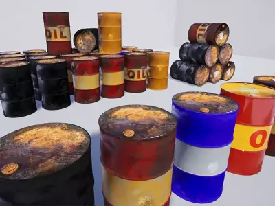 Assorted Rusted Drum Barrel - 3D Model Low-poly 3D model