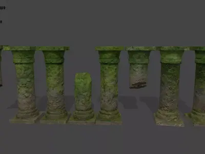 pillar set mossy pillars Low-poly 3D model