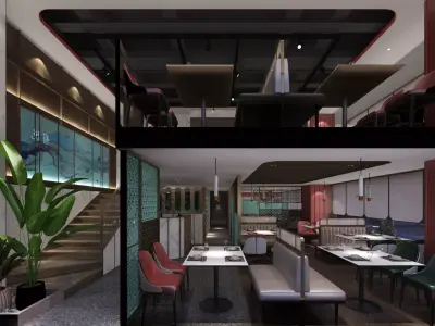 Restaurant Cafe Bar Pub Scene 3D model